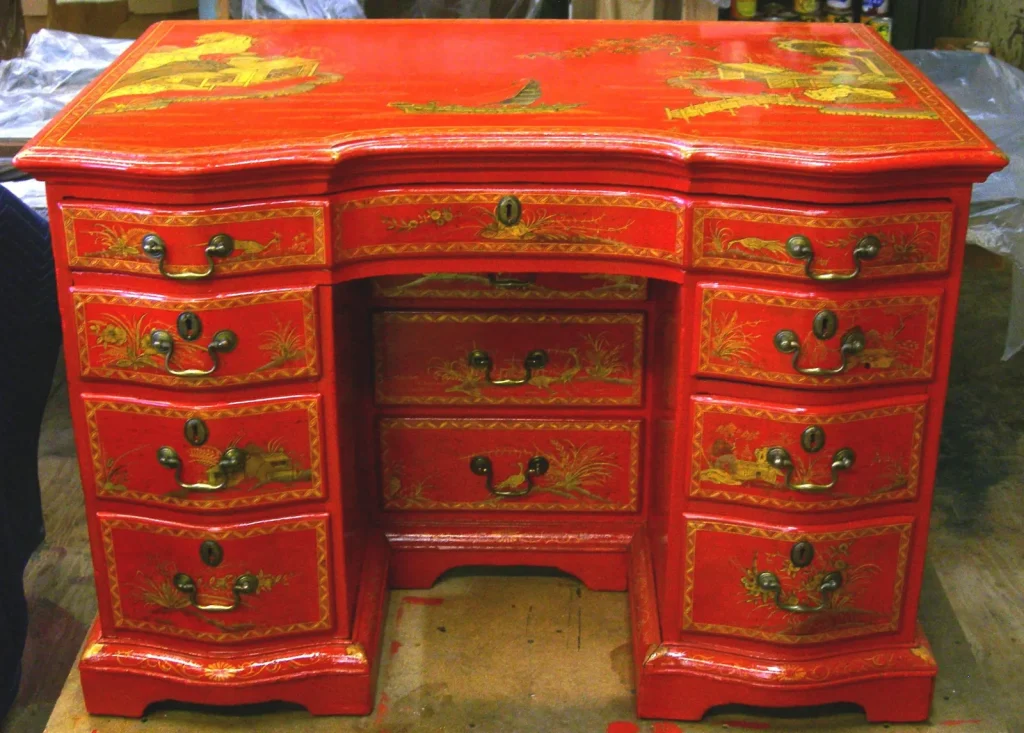 Chinese Cinnabar Parcel Gilt & Lacquered Desk — Conservation — After