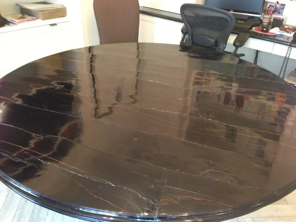 Anglo Indian Regency Ebony Center Table — Repair & French Polish — After