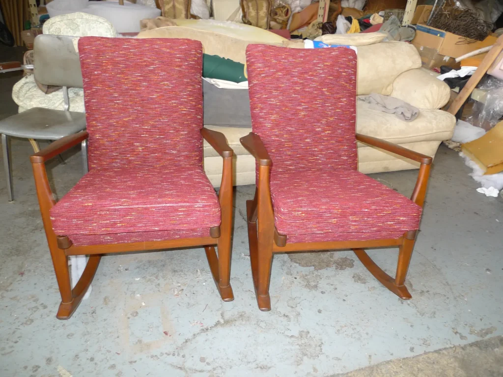 MCM Danish Teak Rocking Chairs — Refinishing & Reupholstery — After