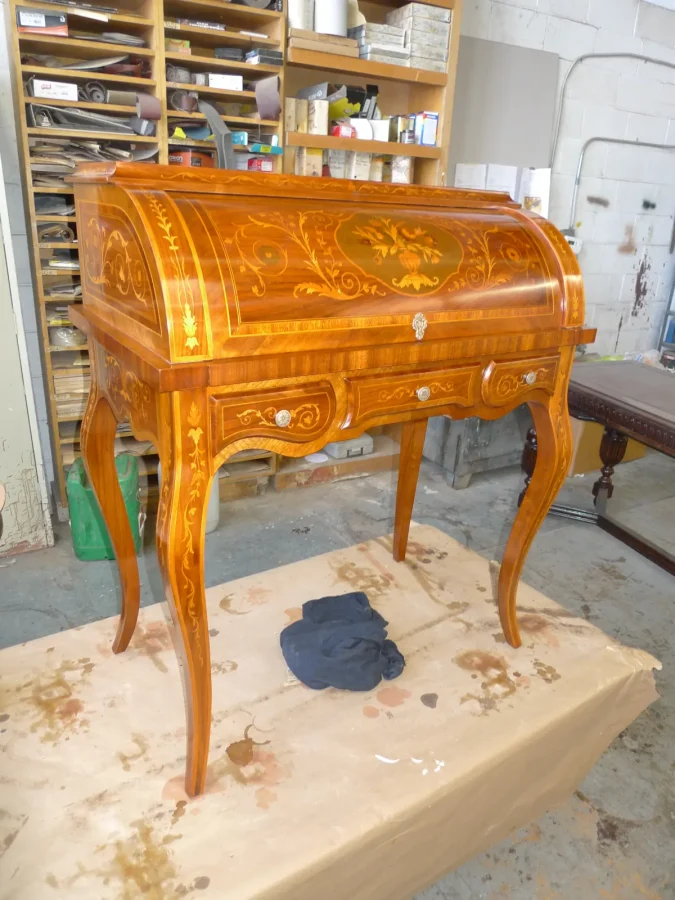 Louis XV Marquetry Cylinder Desk — Refinishing & Repair