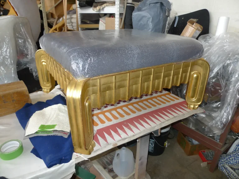 Art Deco Gilt Ottoman — Restoration & Reupholstery — after restoration by Olek Inc.