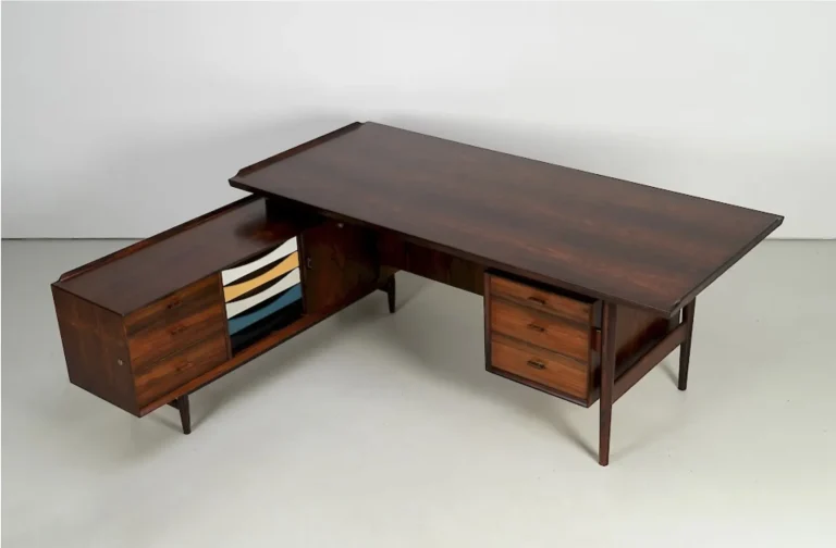 Arne Vodder rosewood desk model 209 before restoration and refinishing by Olek Inc.